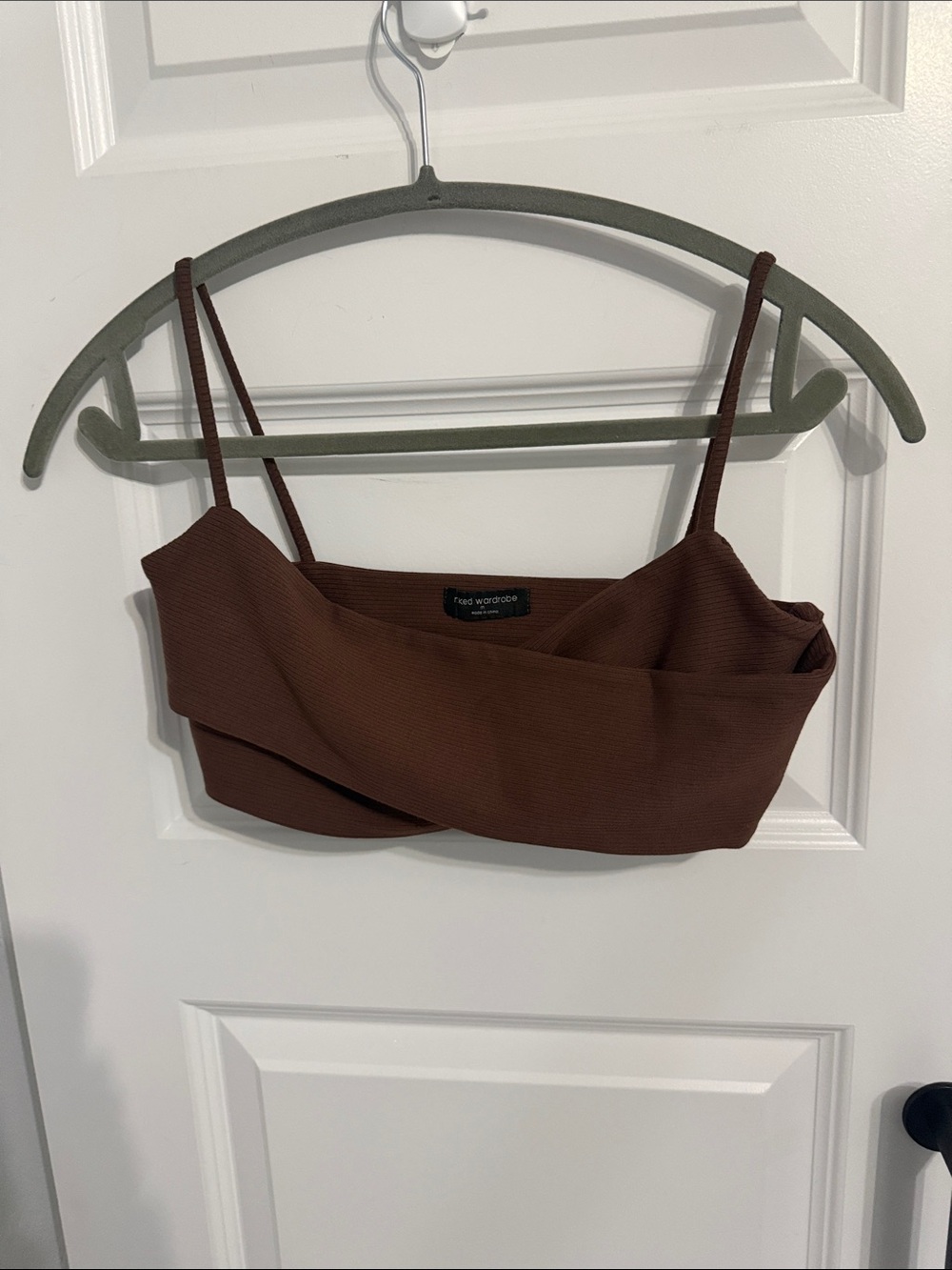 Naked Wardrobe crisscross Brown Ribbed Cropped top